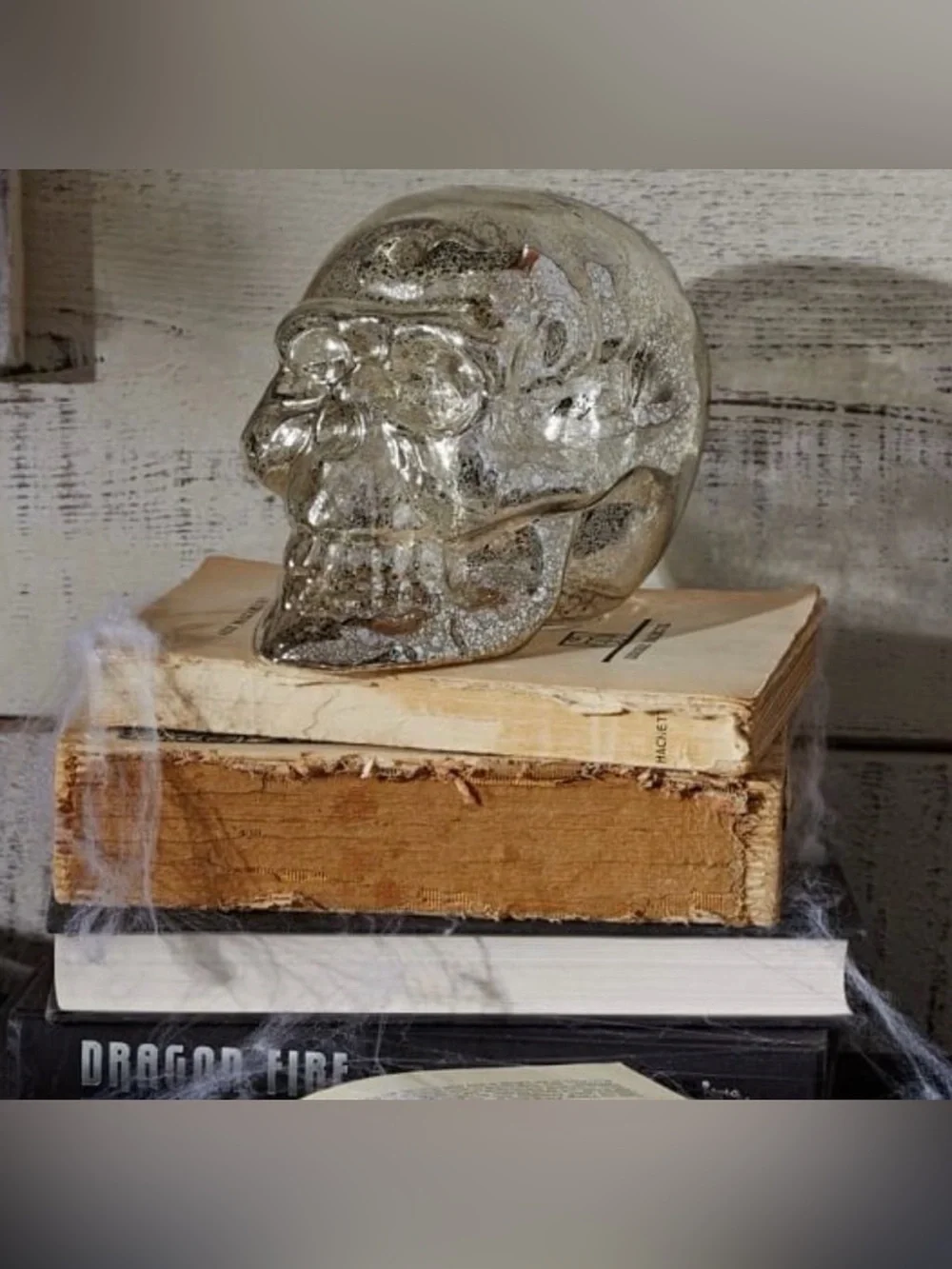 Rare POTTERY BARN Skull Halloween Mercury Glass Skeleton Tabletop Decor RETIRED